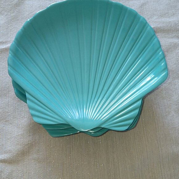 Beach Coastal Shells Nautical blue green melamine Precidio plates clam shells - Picture 4 of 4